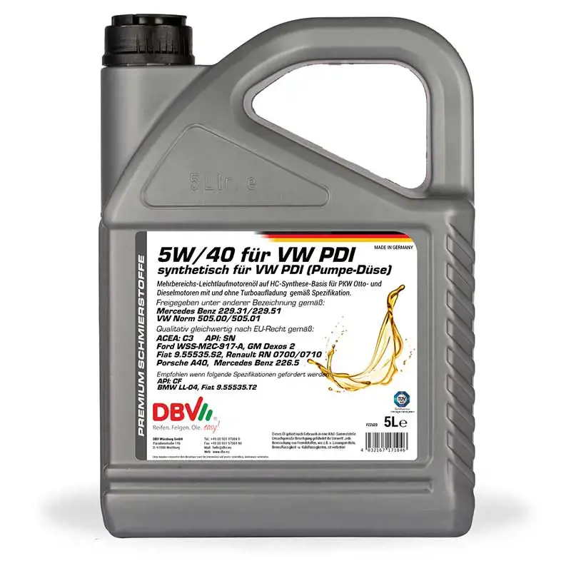 Synthetik  Motoröl DBV PDI 5W-40 5 Liter